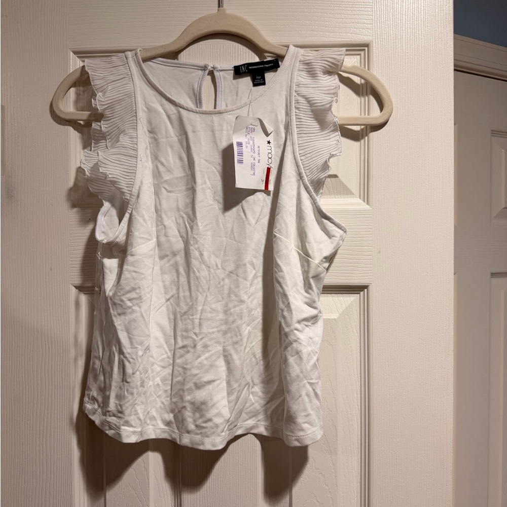 NWT INC International Concepts White Ruffled Blouse - Picture 2 of 5